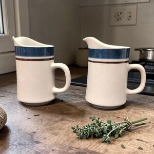 Sango Carousel "Blue Dust" Creamers #802, Set of 2, Vintage Replacement Pitchers